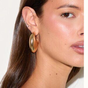 Gold Smooth Flat Chunky Hoop Earrings